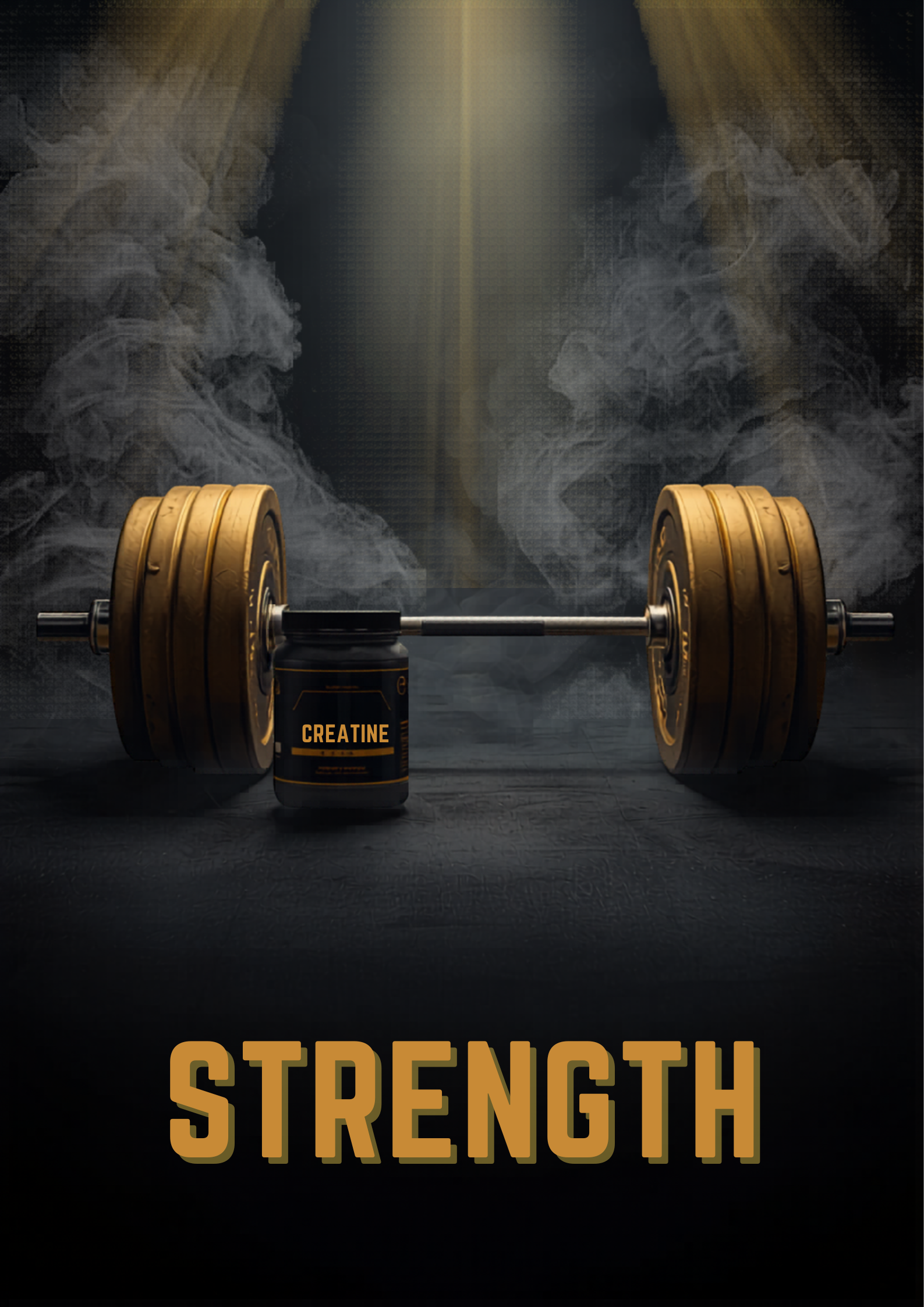 barbell on matte black floor surrounded by smoke