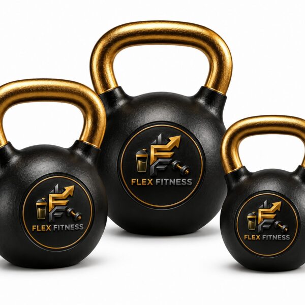 Gold handle cast iron kettlebell set by Flex Fitness