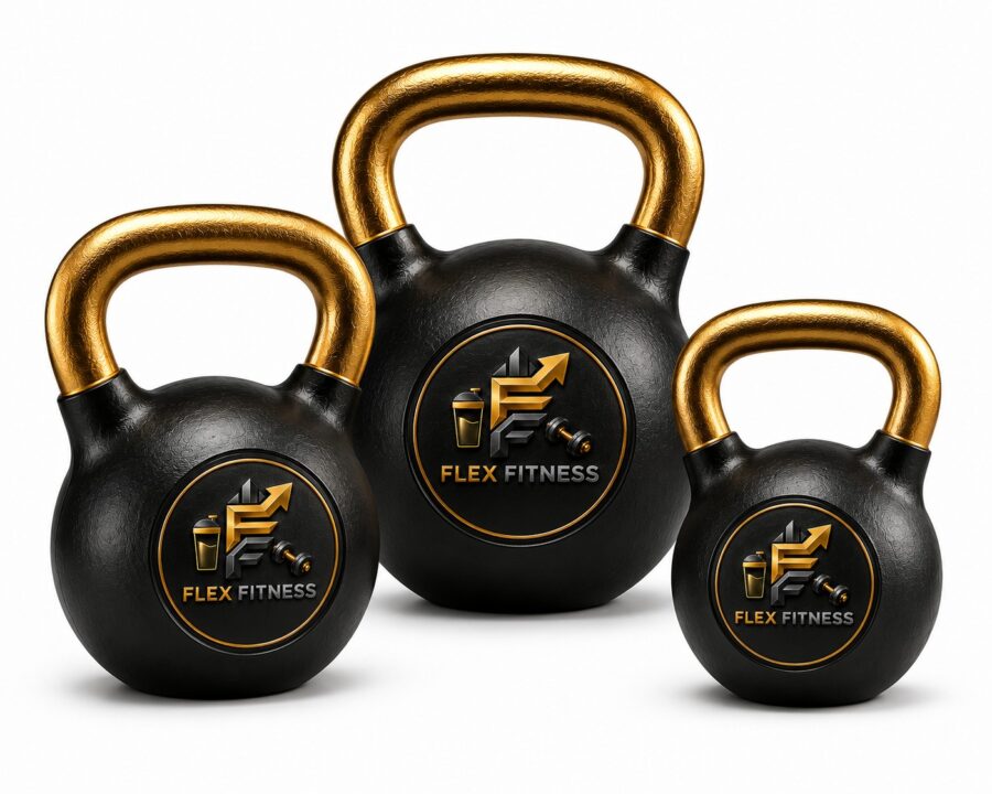 Gold handle cast iron kettlebell set by Flex Fitness